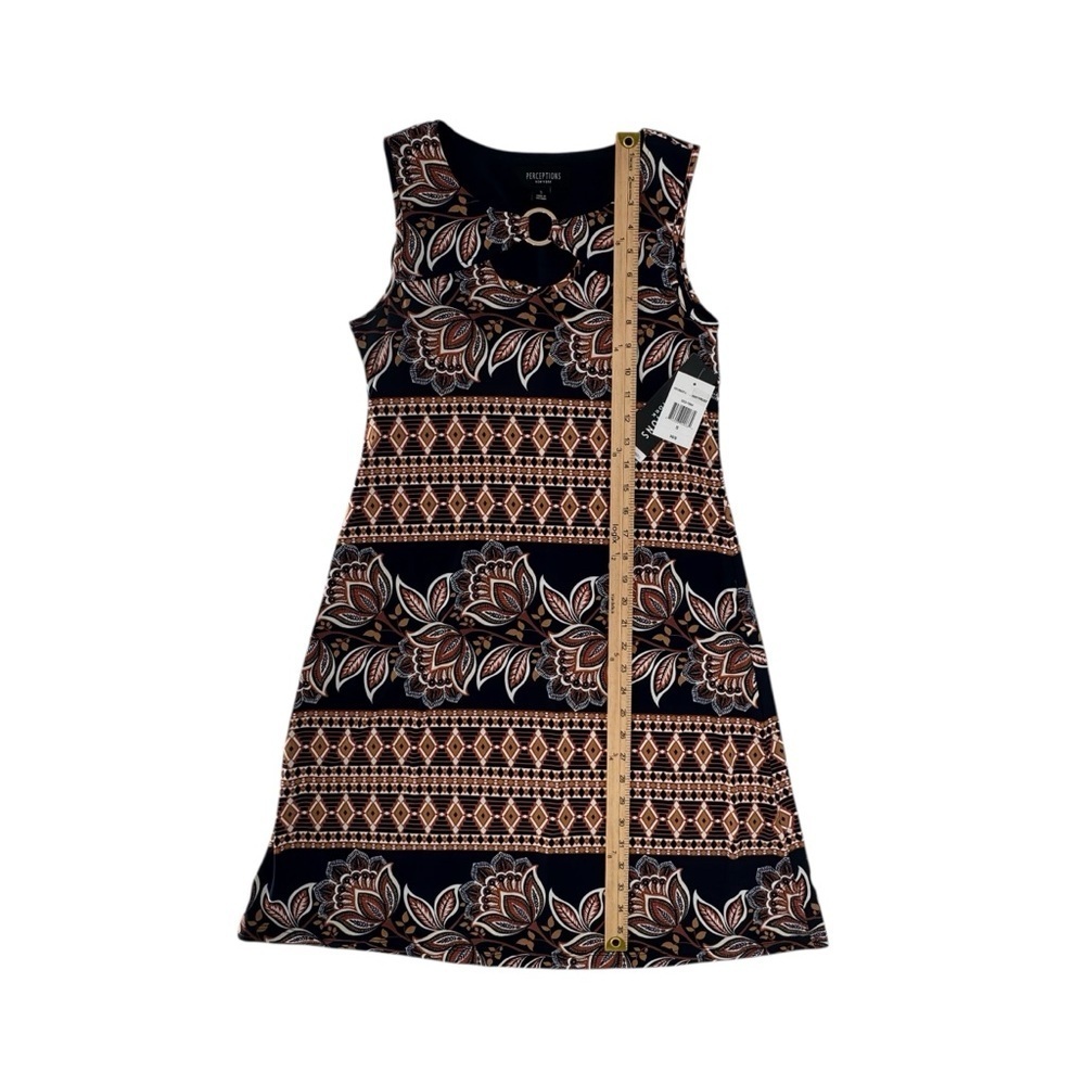 NWT Perceptions Black Brown Sleeveless Floral Geometric Midi Dress Size Small - Picture 6 of 10